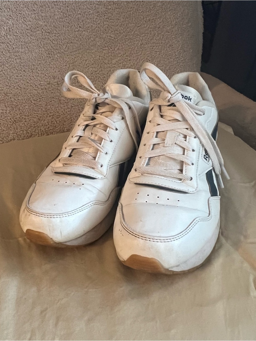 Reebok White Leather Sneakers with Black Stripe